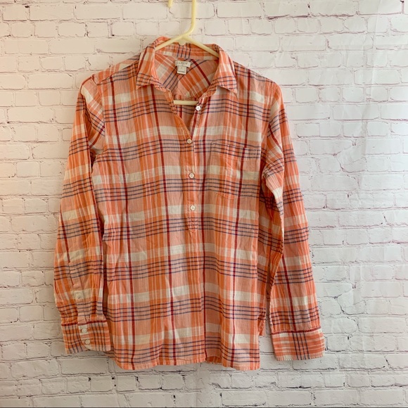 J. Crew Tops - J. Crew orange plaid 1/4 button down